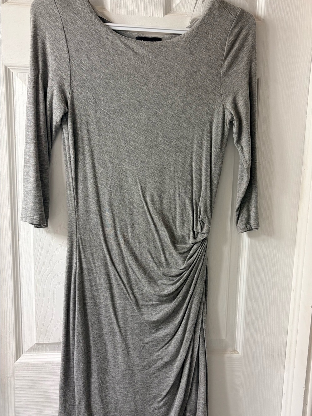 le chateau Heather Gray Ruched Midi Dress